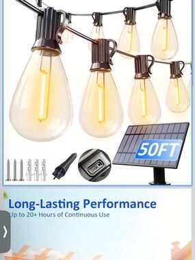 Solar String Light Kit with 50ft Cable - Warm White LED Outdoor Lighting